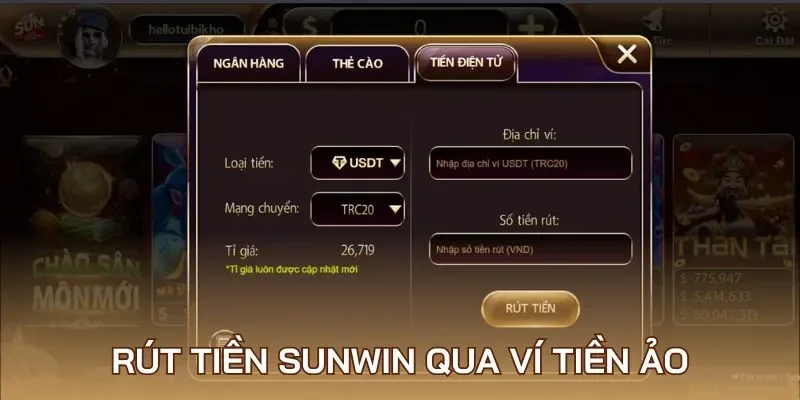 Thao tác rút tiền Sunwin rất dễ qua ví ảo